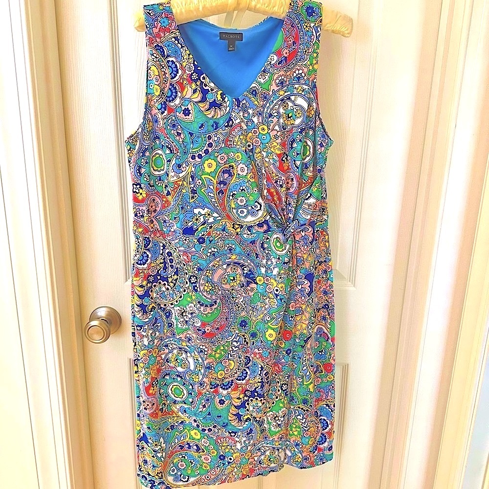 Talbots Blue Pink Sleeveless V-Neck Sheath Dress